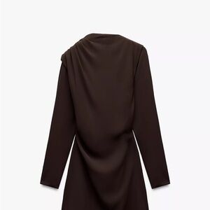 Zara Brown Long Sleeve draped Dress